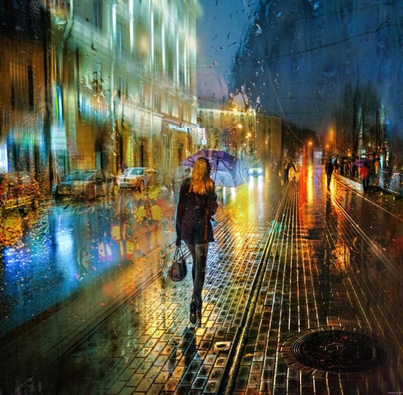 Woman Walking in Rain — Blue