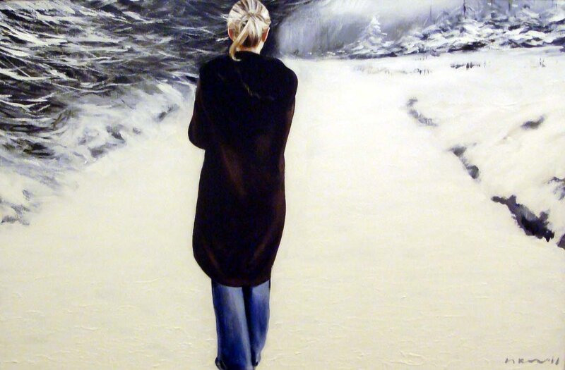 Woman Walking in Snow