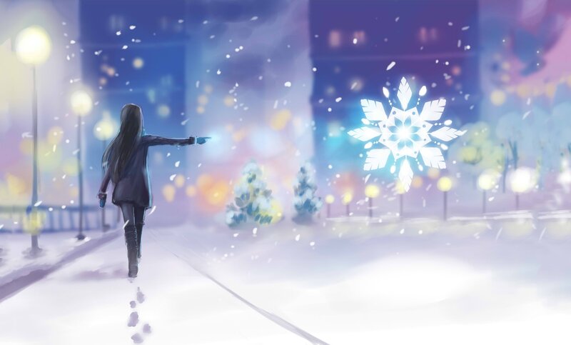 Woman Walking in Snow — White, Serene