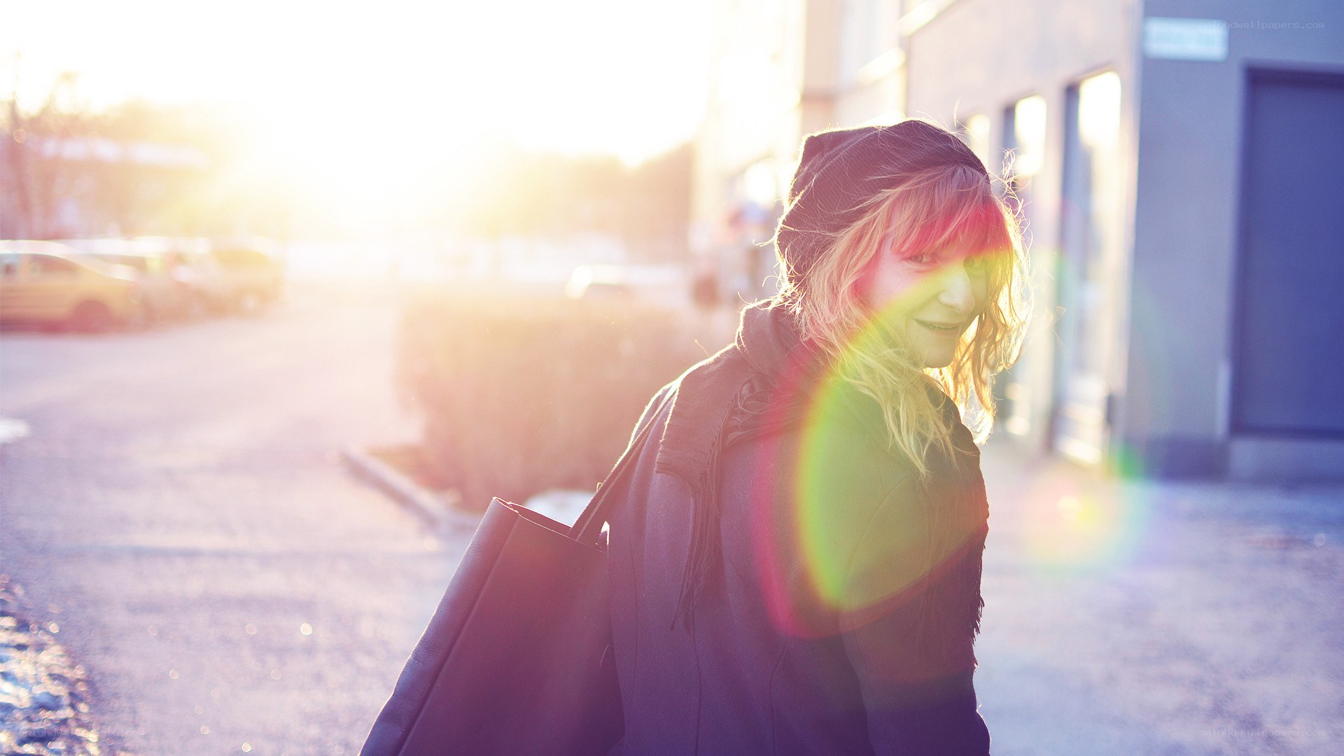 woman walking in sunlight