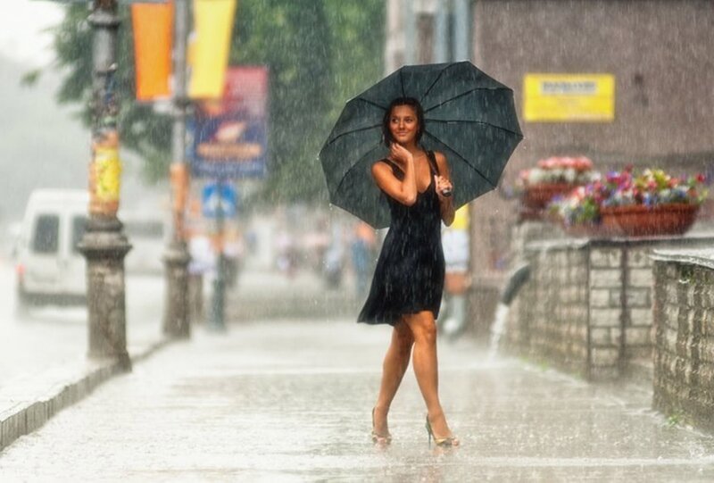 Woman walking in the rain