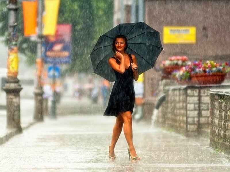 Woman walking in the rain