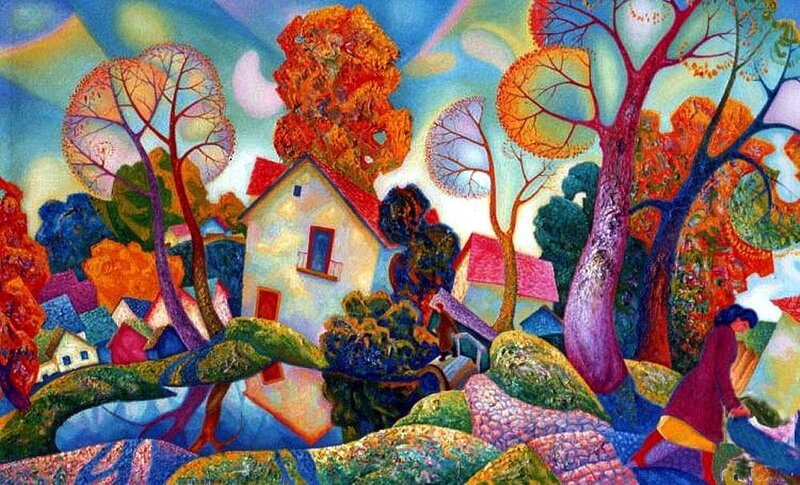 Woman Walking in Village
