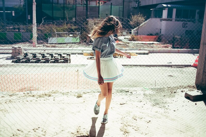 Woman walking near construction site