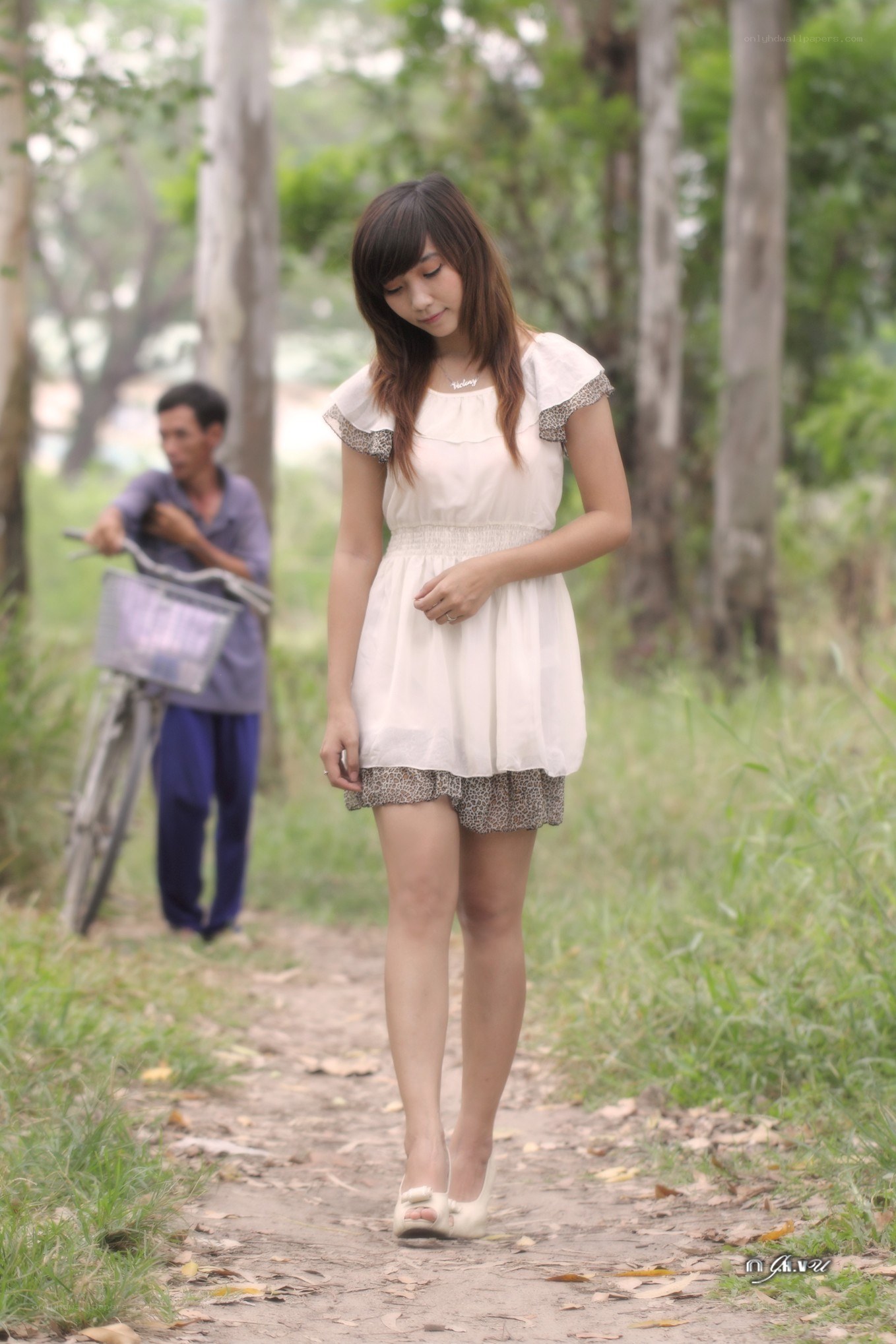 Woman walking on a path