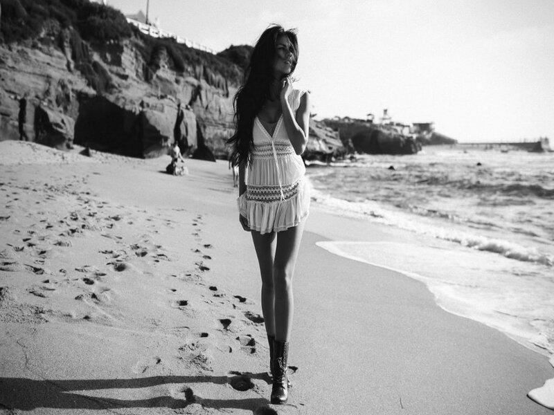 Woman Walking on Beach — Black, Serene