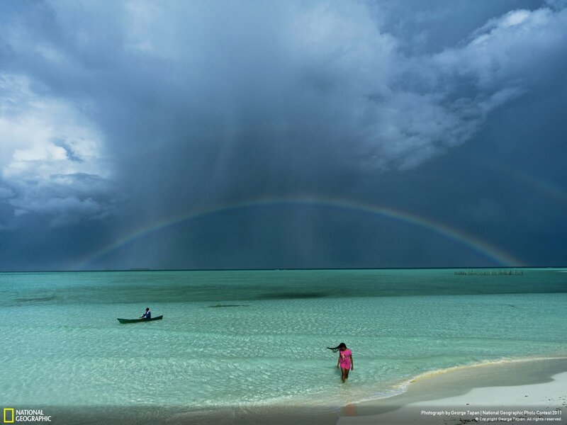 Woman Walking on Beach — Blue, Dramatic