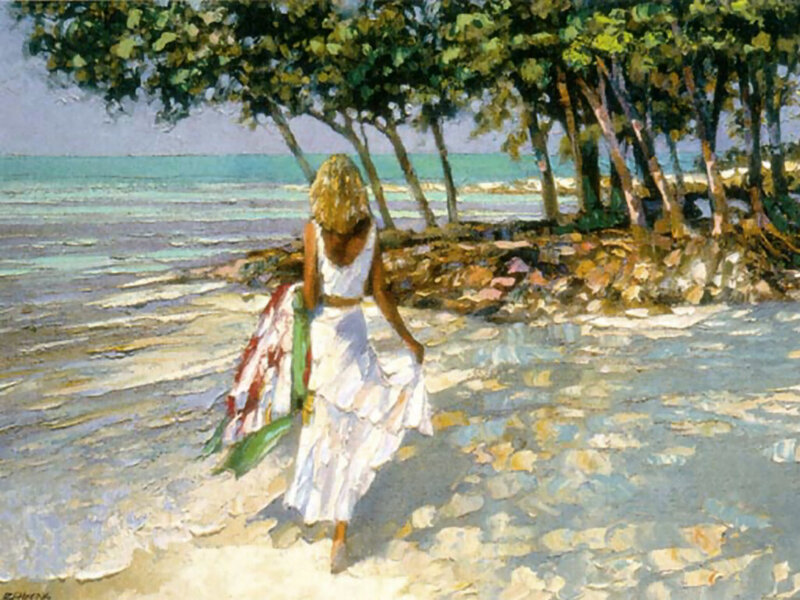 Woman Walking on Beach — White