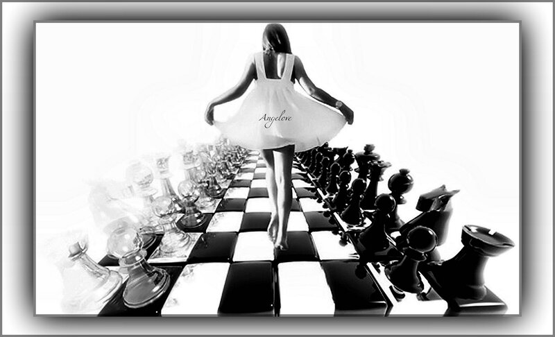 Woman Walking on Chessboard
