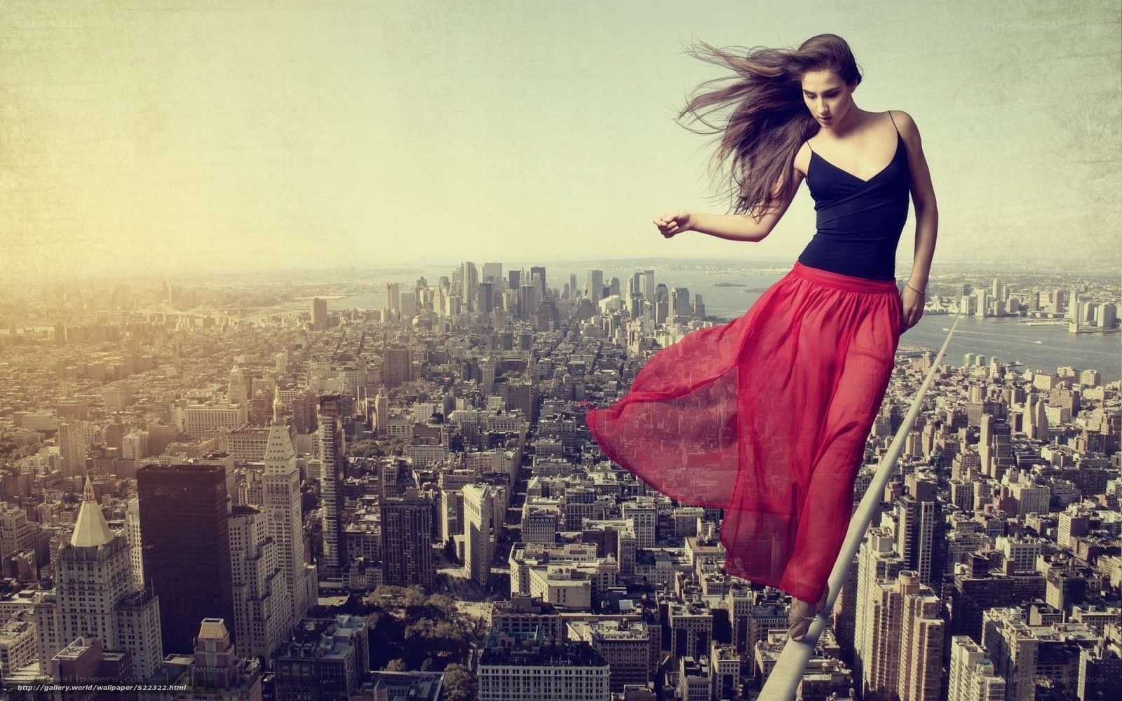 Woman walking on high wire