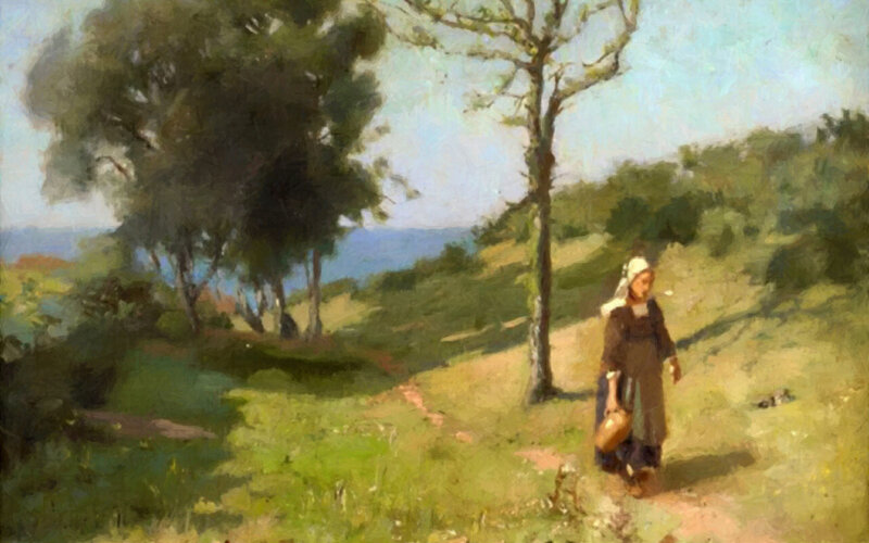 Woman Walking on Hill