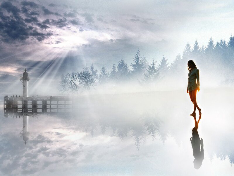 Woman Walking on Mist