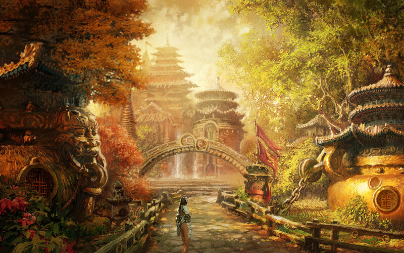 Woman Walking on Path — Gold, Serene, Afternoon