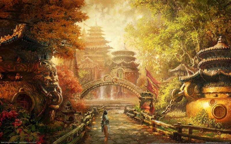 Woman Walking on Path — Gold, Serene