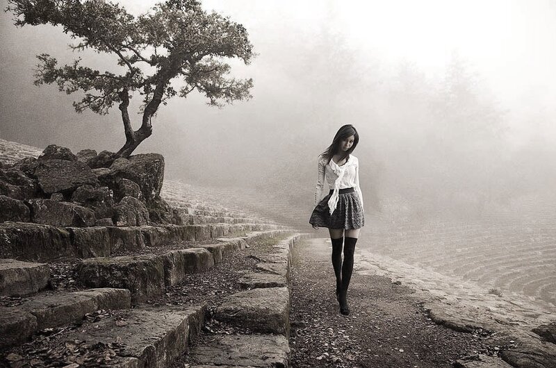 Woman Walking on Path — Gray