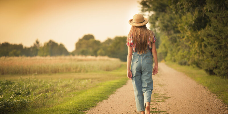 Woman Walking on Path — Green, Serene