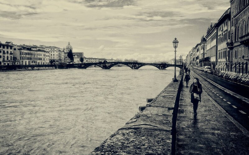 Woman Walking on Riverbank — Black