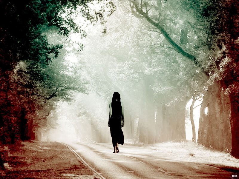 Woman Walking on Road — Green