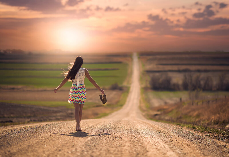 Woman Walking on Road — Orange, Serene