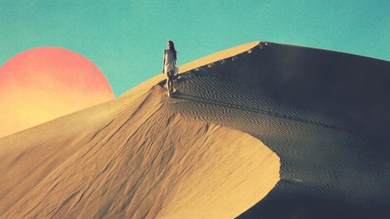 Woman Walking on Sand Dune — Blue