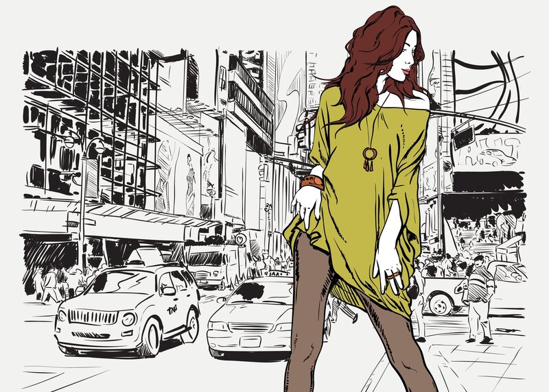 Woman Walking on Street — Green
