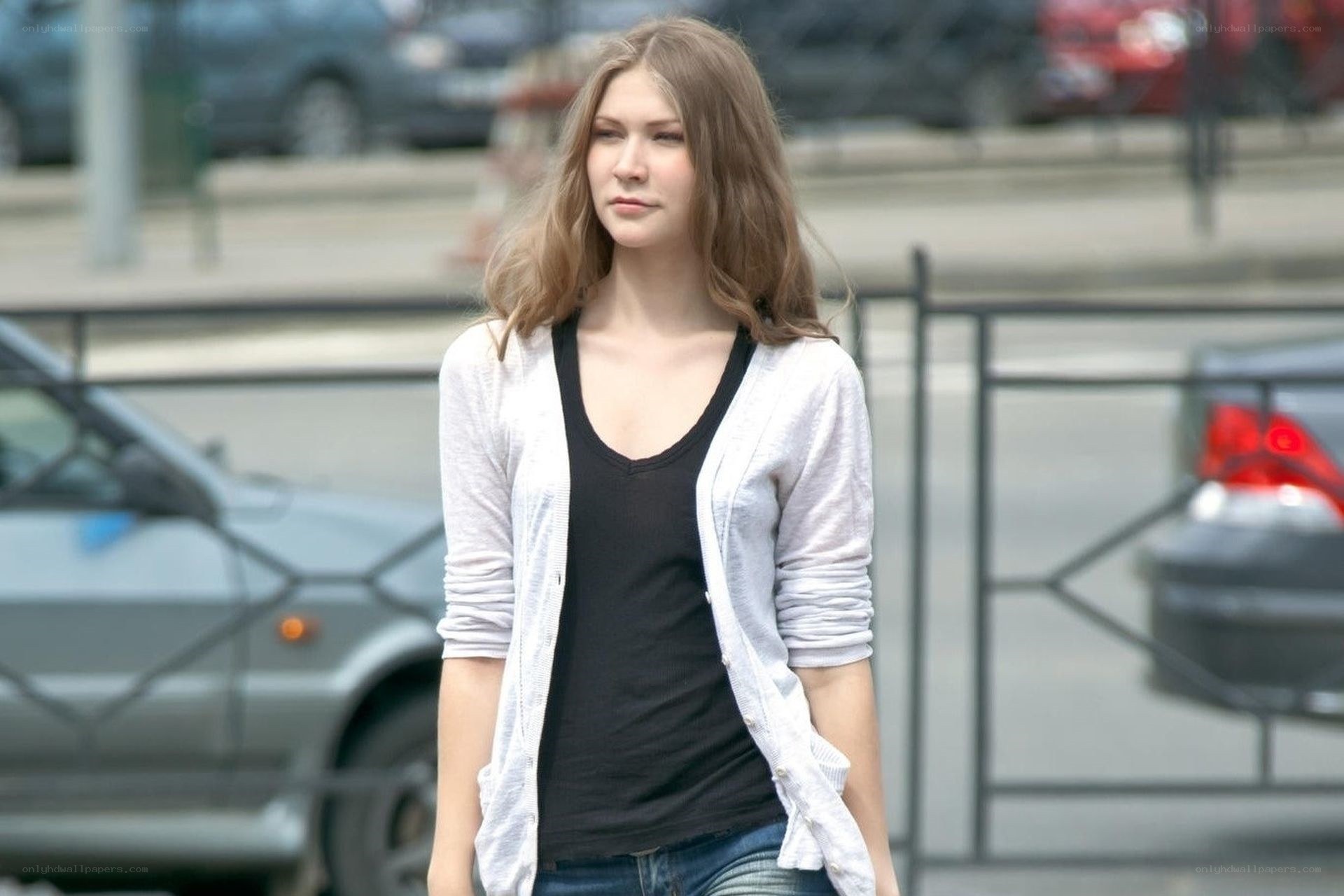 woman walking on street