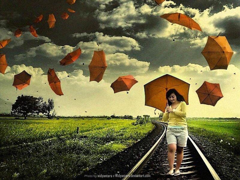 Woman Walking on Train Tracks — Green