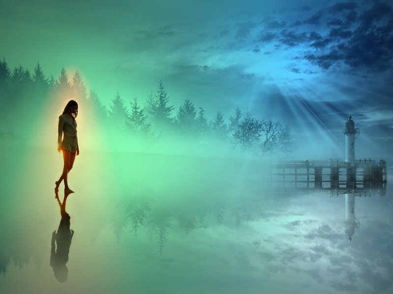 woman walking on water