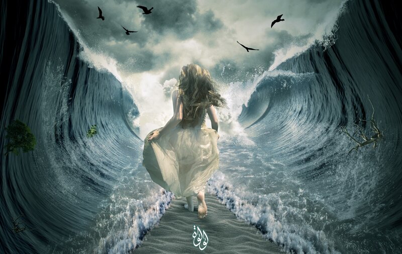 Woman Walking on Water — Blue, Dramatic