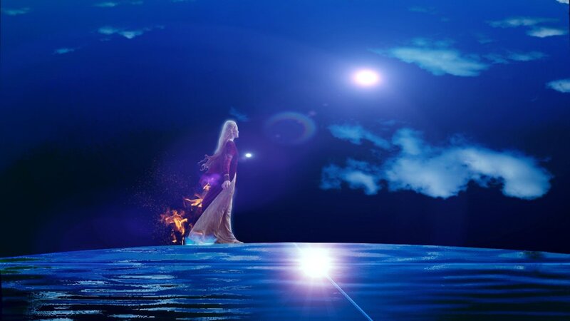 Woman Walking on Water — Blue
