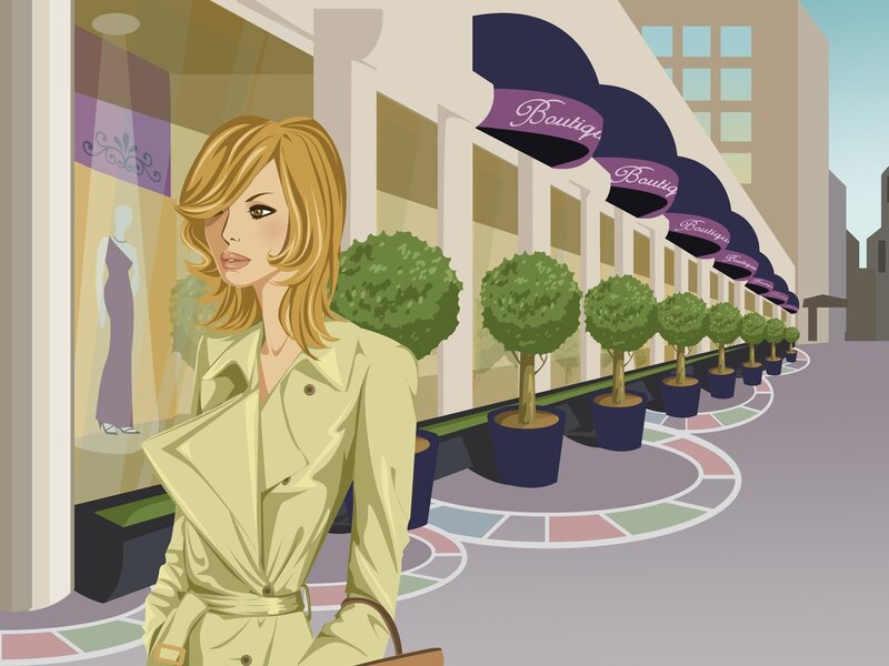 Woman walking past boutique