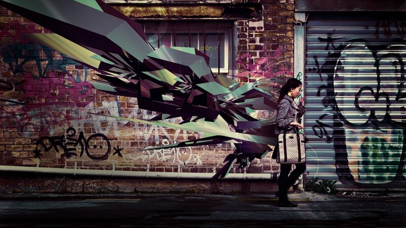 Woman walking past street art