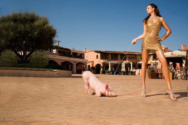 Woman Walking Pig