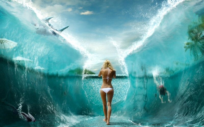 woman walking through wave tunnel