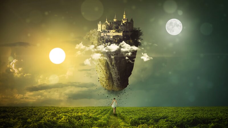 Woman Walking Toward Castle