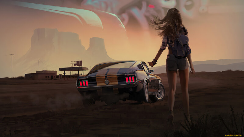 Woman Walking with Car