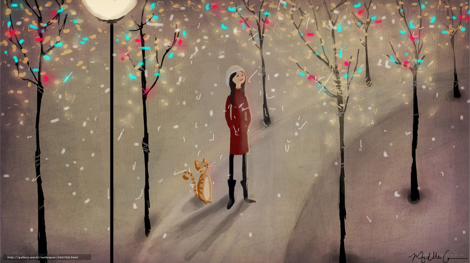 woman walking with cat in snow