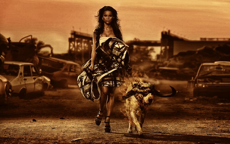 Woman Walking with Dog — Brown