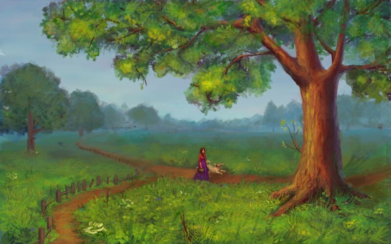 Woman Walking with Dog — Green