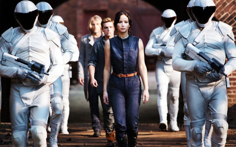 Woman Walking with Soldiers