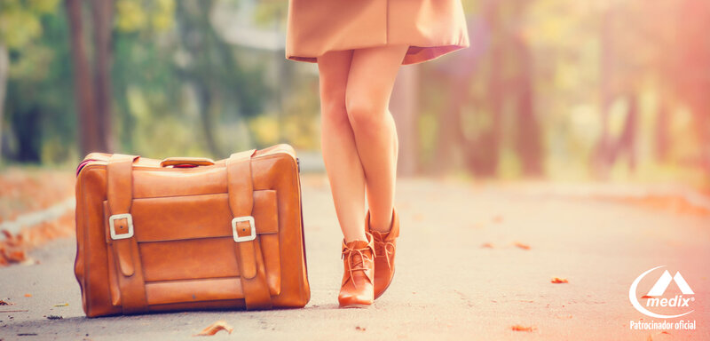 Woman Walking with Suitcase — Brown