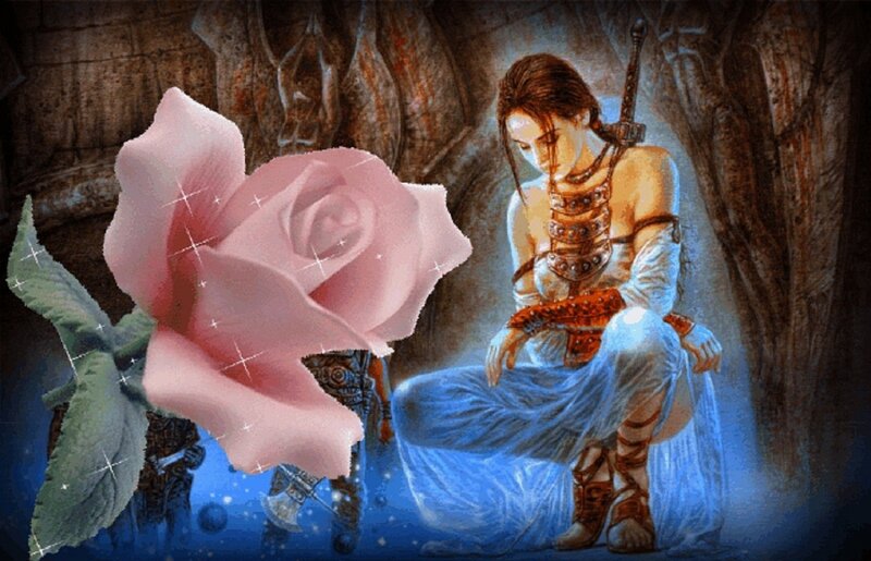 Woman Warrior in Cave — Blue