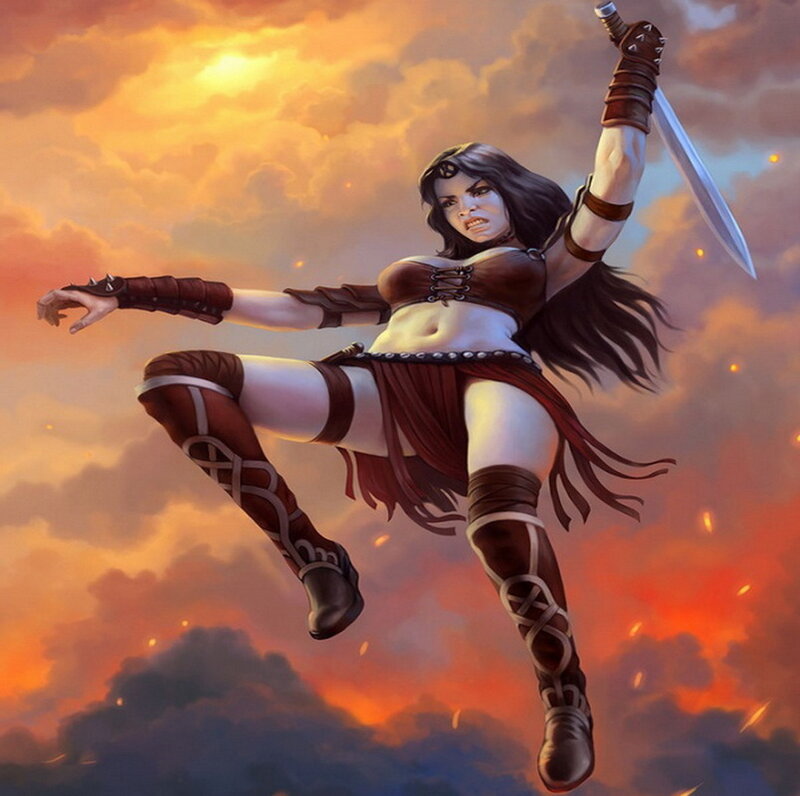 Woman Warrior in Midair
