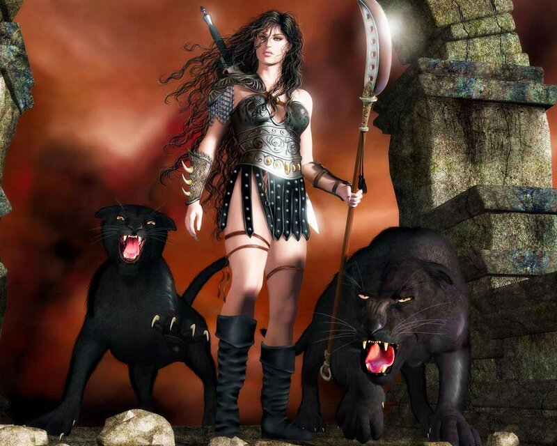 Woman Warrior with Panthers