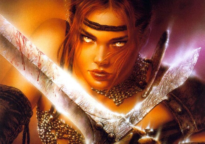 Woman Warrior with Swords — Orange