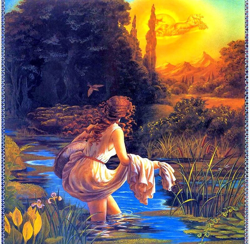 Woman Washing Clothes — Blue