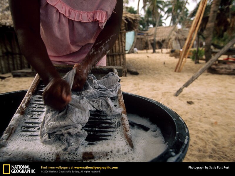 Woman washing clothes by hand