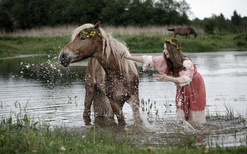 Woman Washing Horse