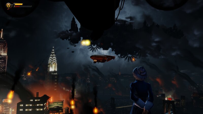 Woman Watching City Attack — Dark Blue