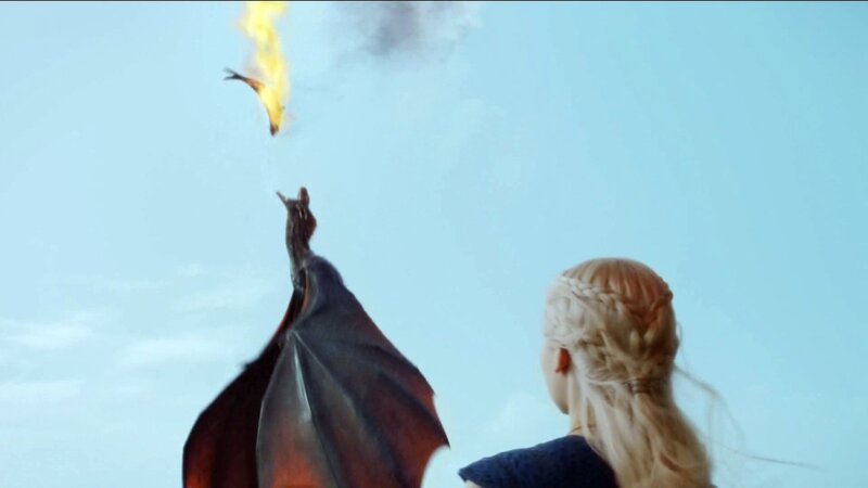 Woman Watching Dragon — Blue